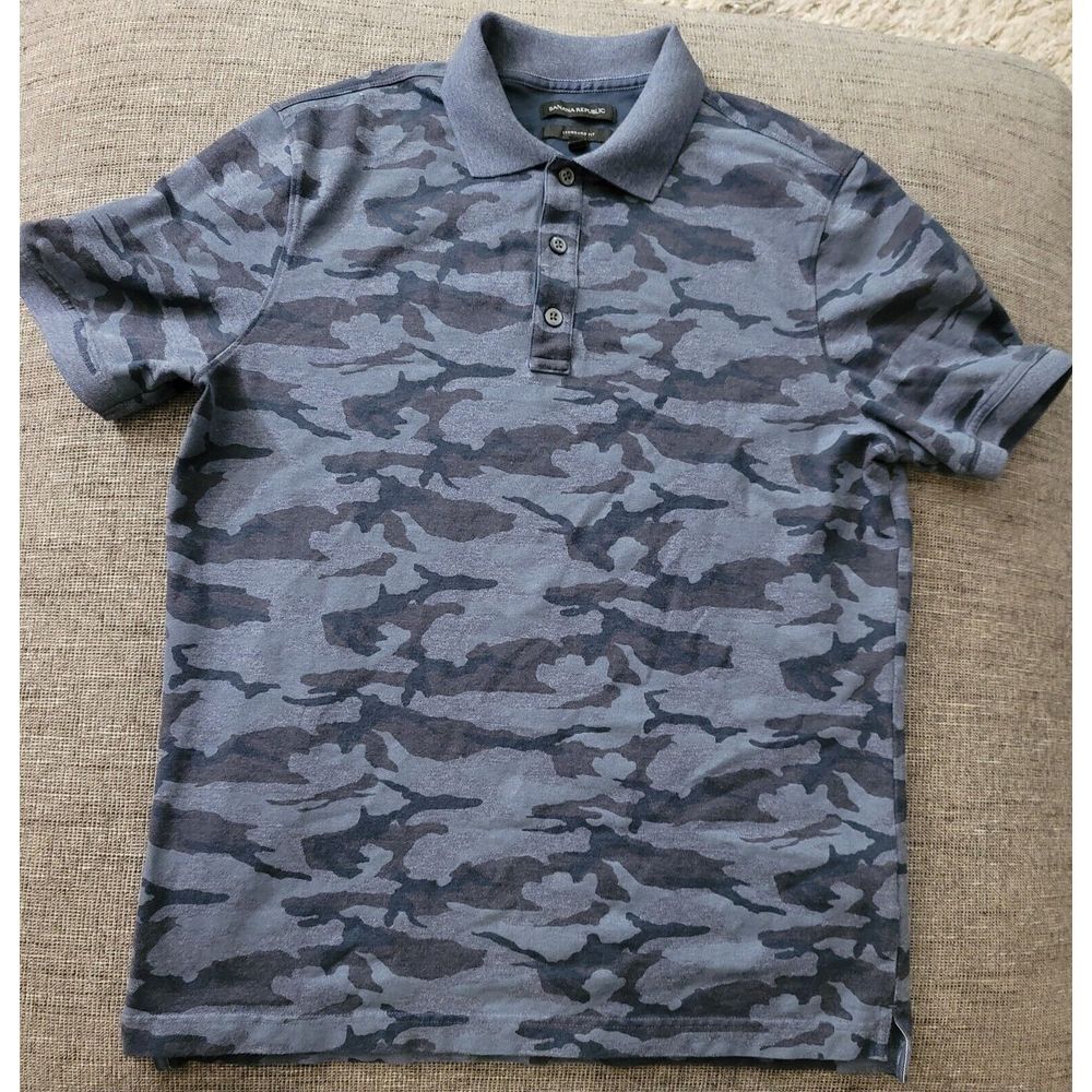 Banana Republic Mens Short‎ Sleeve Strech Blue Camo Polo Shirt Size Large
